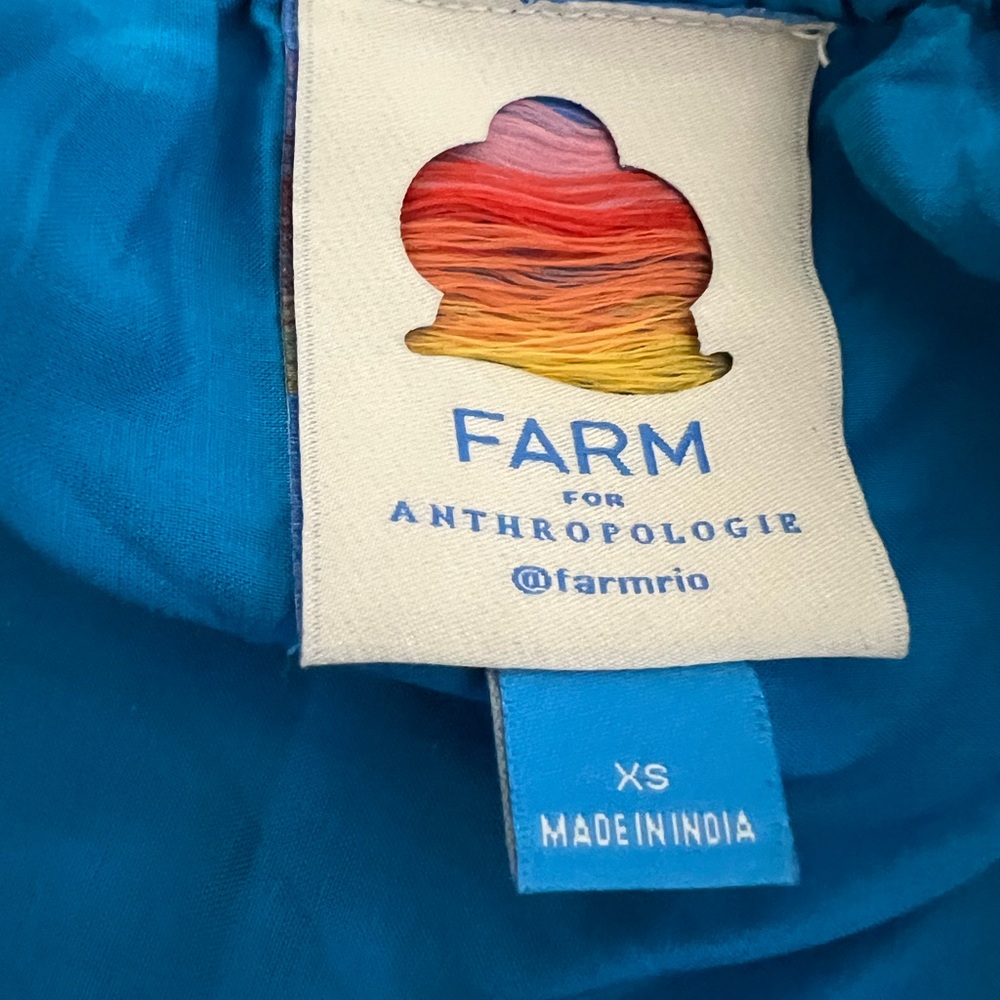 FARM Rio Bright Turquoise Viscose Top with Multicolor Trim - Picture 3 of 5